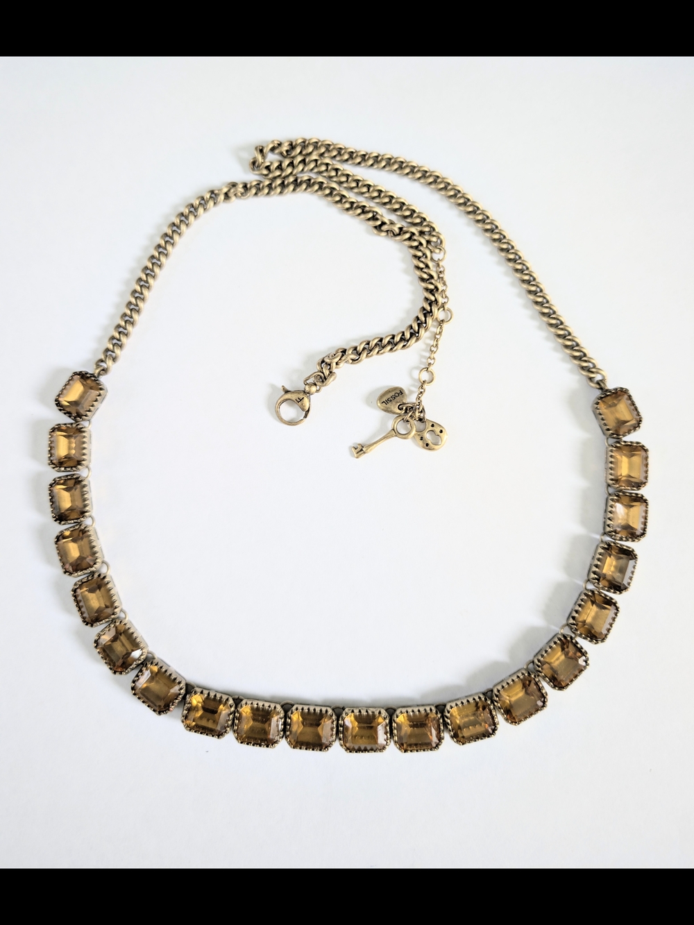 Fossil brown & gold necklace with rectangular amber-colored stones
